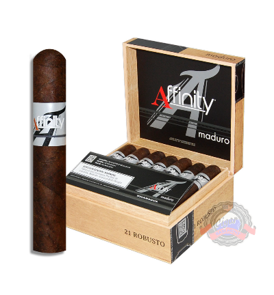 he Affinity Maduro Cigar by Sindicato is a must-try for any true cigar lover. These medium to full-bodied smokes come with a Nicaraguan filler and binder all encased in a dark and rich Connecticut Broadleaf Maduro wrapper. Order now at Cigar Basement. 
